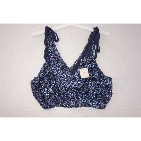 NEW Free People Intimately Big Night Sequin Crop Top BLUE Women's Medium - Picture 3 of 7